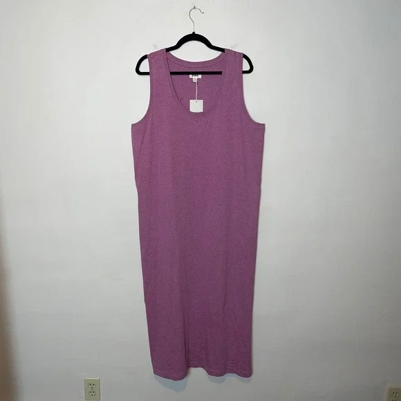 Pact Softspun Heathered Mauve 100% Organic Cotton Tank Midi Dress Size XL - Picture 3 of 7